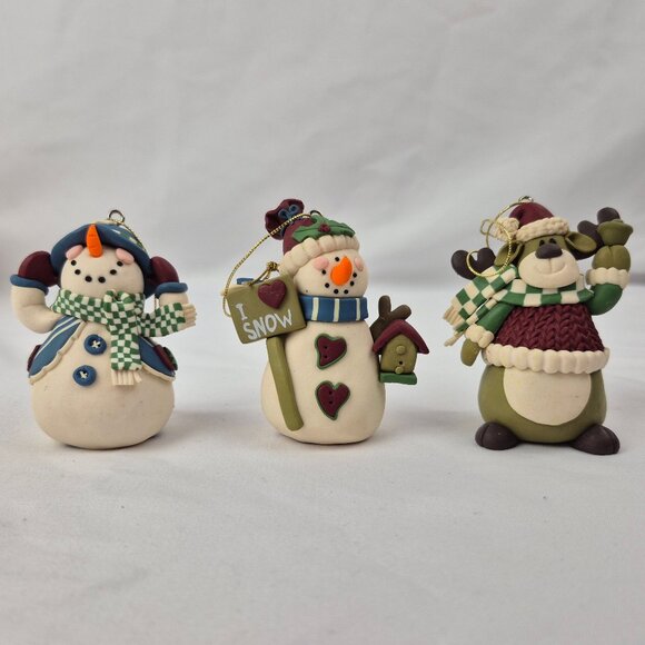 Vintage  Polymer Clay Dough Style Christmas Ornaments Set of 5 - Picture 3 of 16